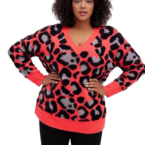 Torrid NWT Slouchy Tunic Pullover Sweater - Leopard Print Coral Size 5X (28) - Picture 2 of 11